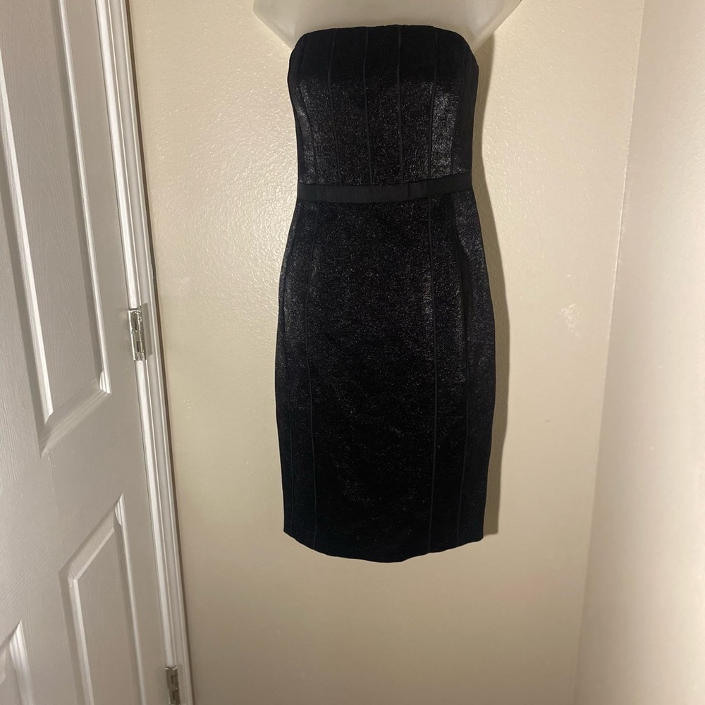 Black strapless cocktail gown 4
